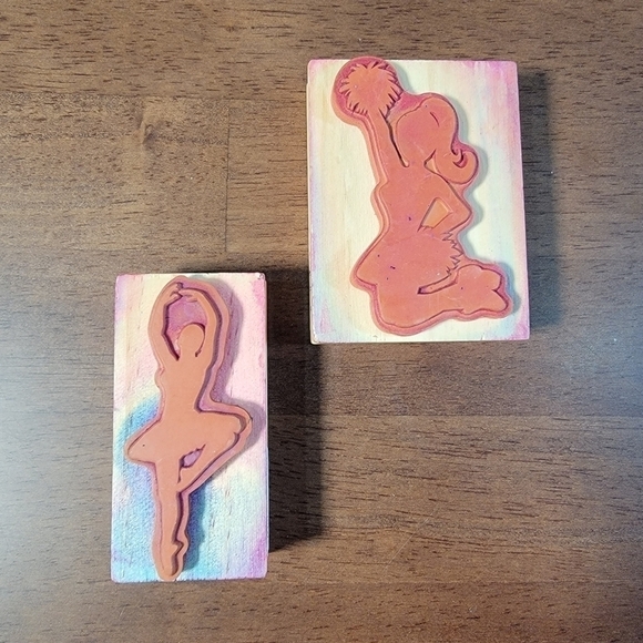 Lot of 2 wooden block rubber stamps Cheerleader Ballerina - Picture 4 of 7